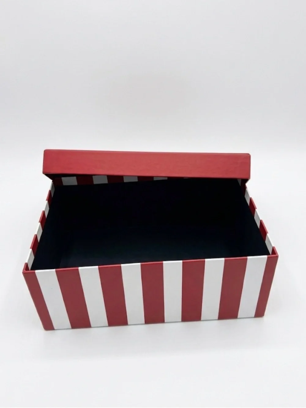 Red and White Striped Storage Box with Label Holder